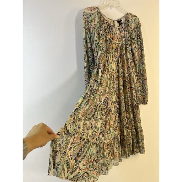 Kate and Lily Paisley Dress Tiered Round Size Long Sleeve Sz 10 Boho Fall Colors - Picture 4 of 12